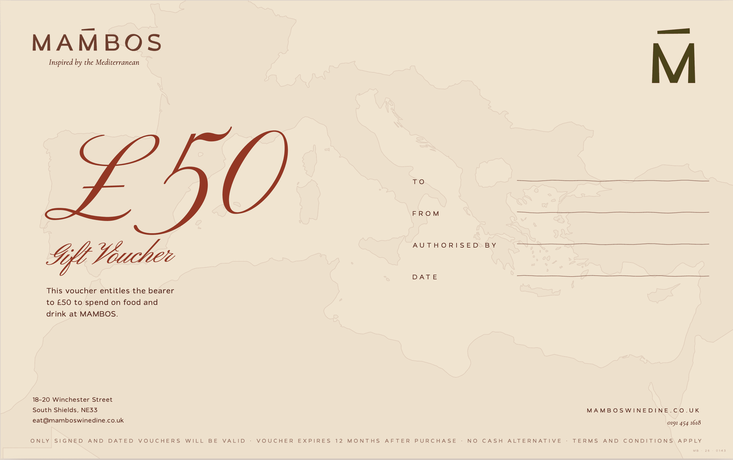 Mambos £50 gift voucher